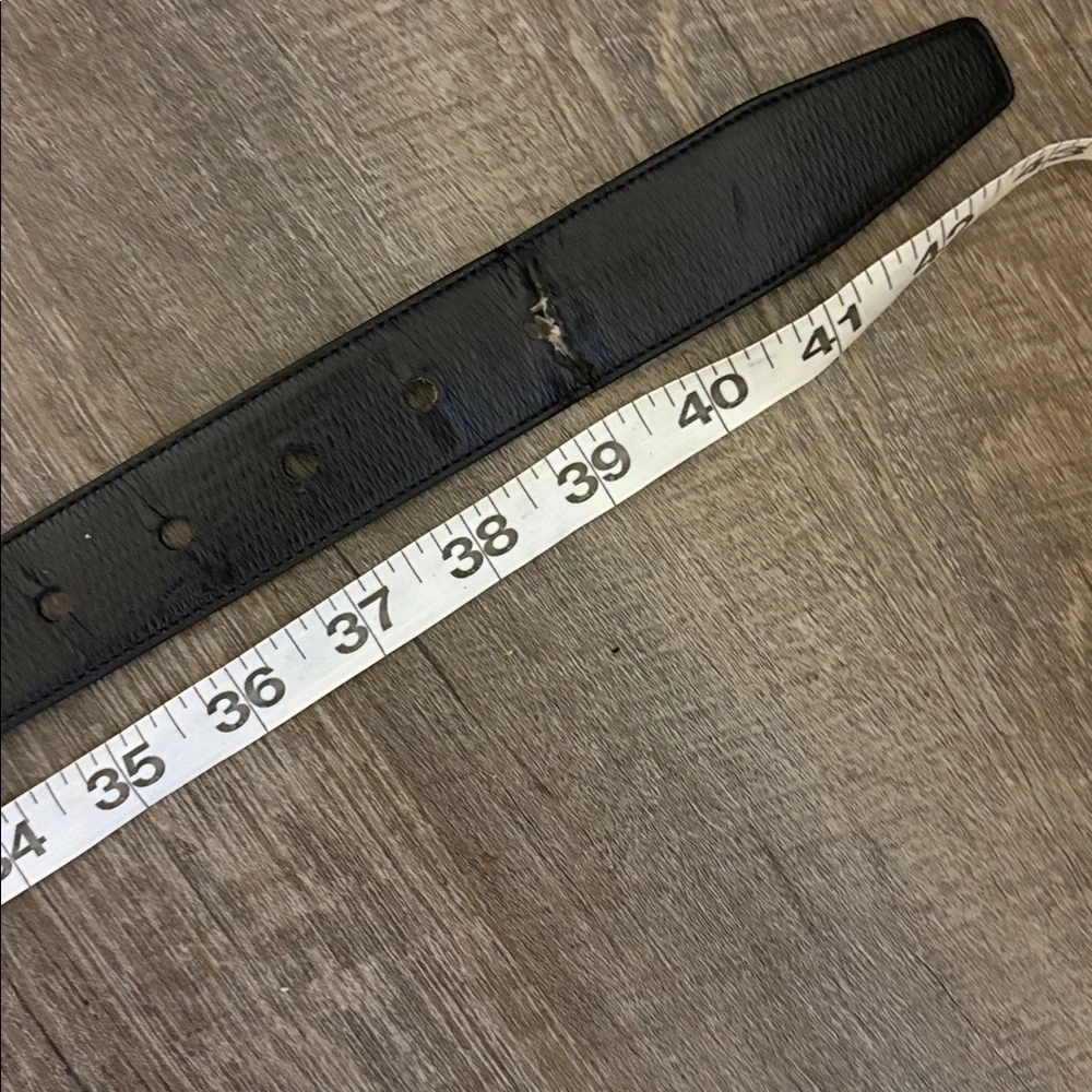 Tumi Black Leather Belt with Silver Metal Buckle